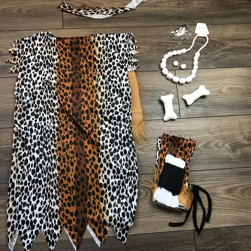 Cave Girl Costume Historical Stone Age‎ Girls M Halloween, Primitive Cosplay NEW